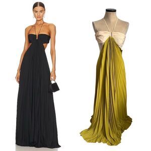A.L.C. Cream and Green Halter Maxi Gown for Cocktail
